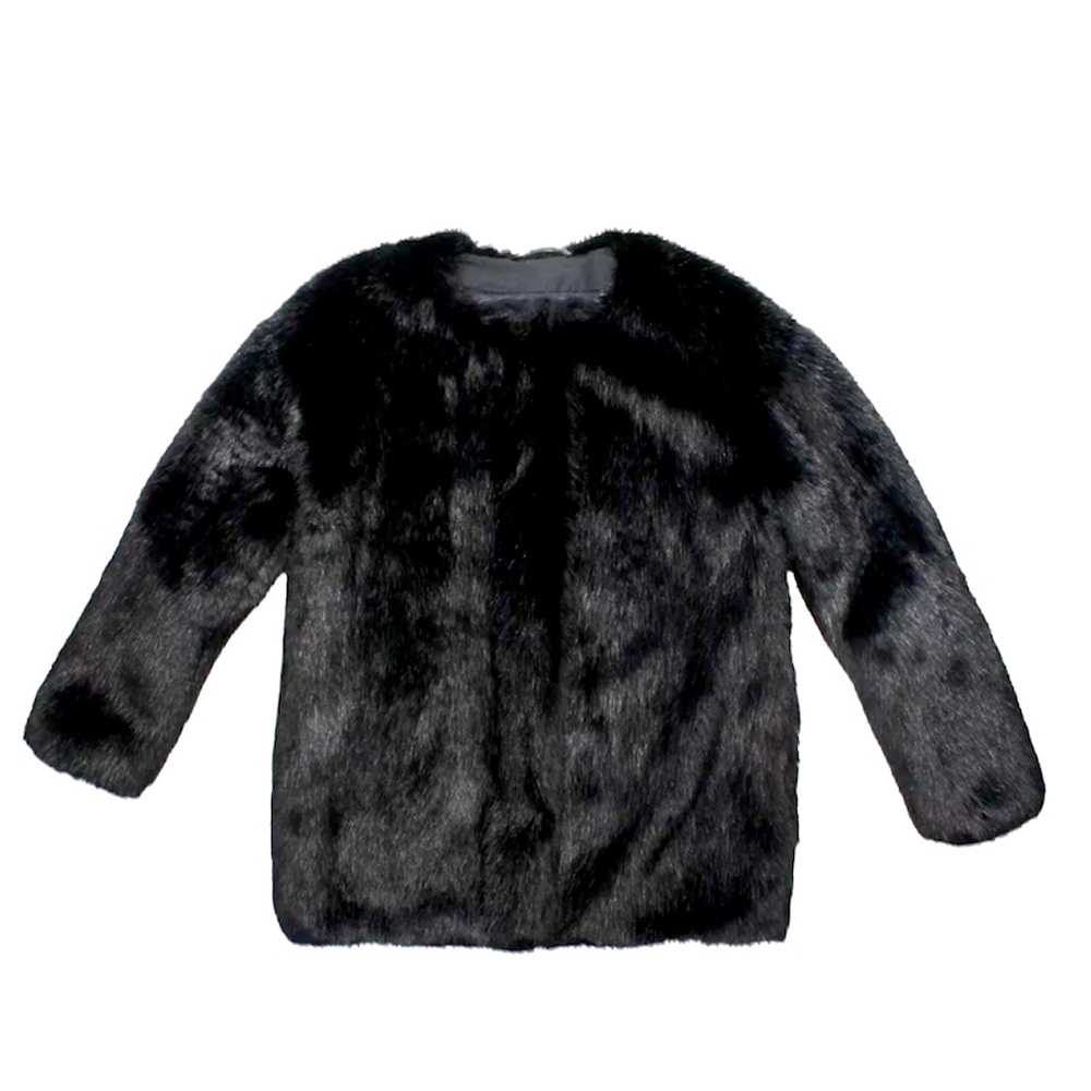 Women's Karl Lagerfeld Black Faux Fur Zipper Jacket Coat w/ Pockets FR 40 / 8 US